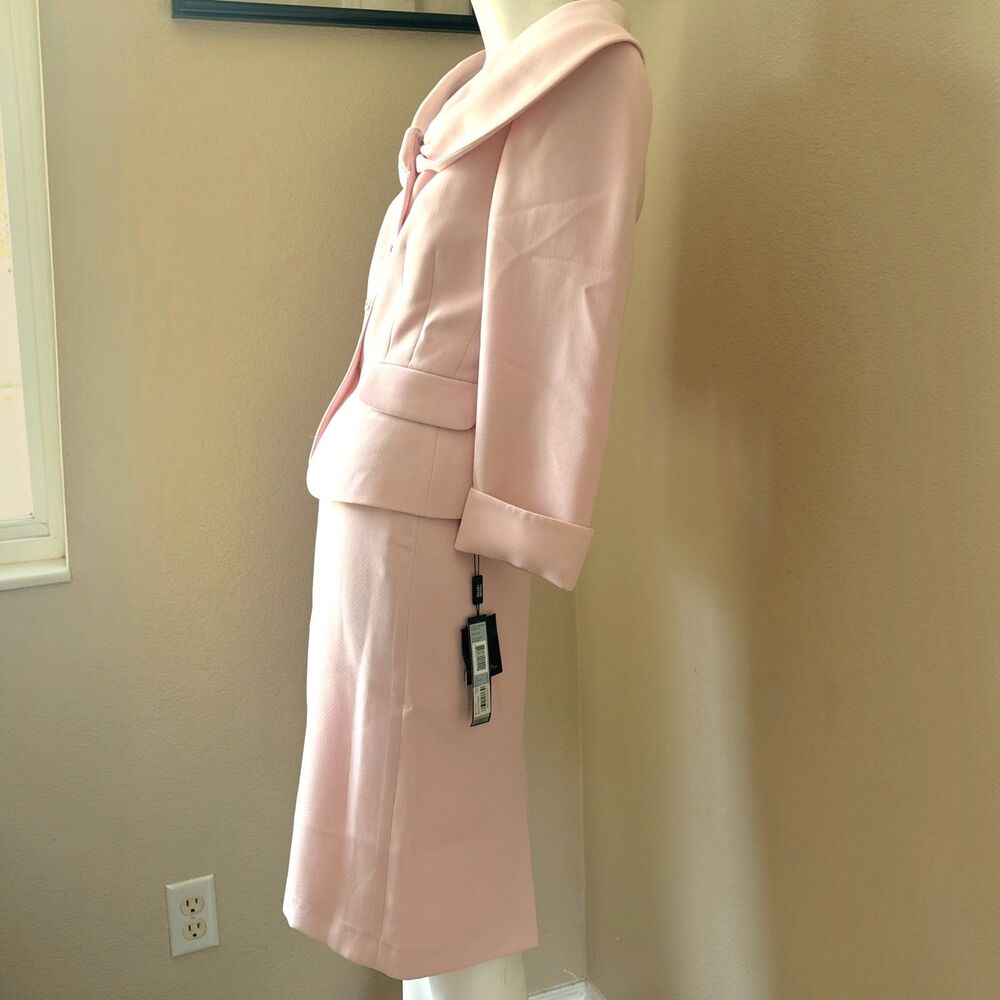TAHARI Womens Pink Textured 2-Piece Skirt Suit Set Pearl Button Blazer - Picture 4 of 9